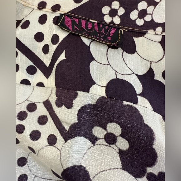 Vintage 1970’s silk disco shirt with a dark brown polka dots & flowers print - Picture 2 of 5